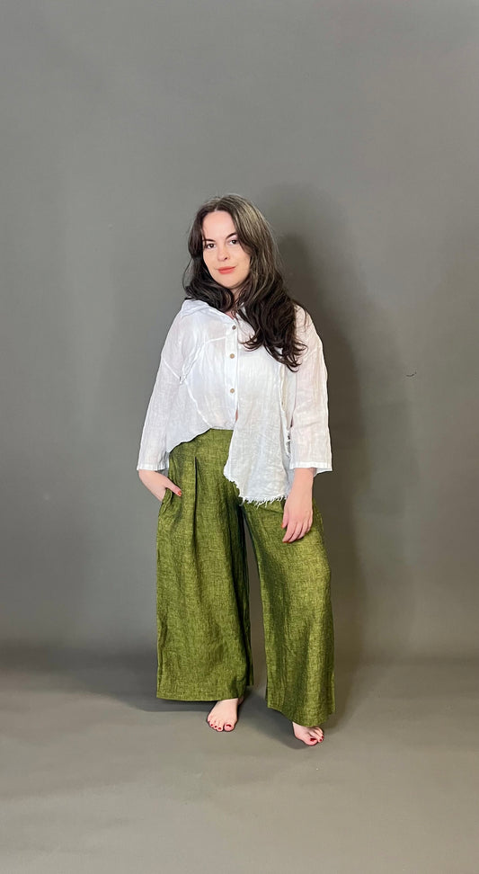 Terry Macey Culottes in Green Linen