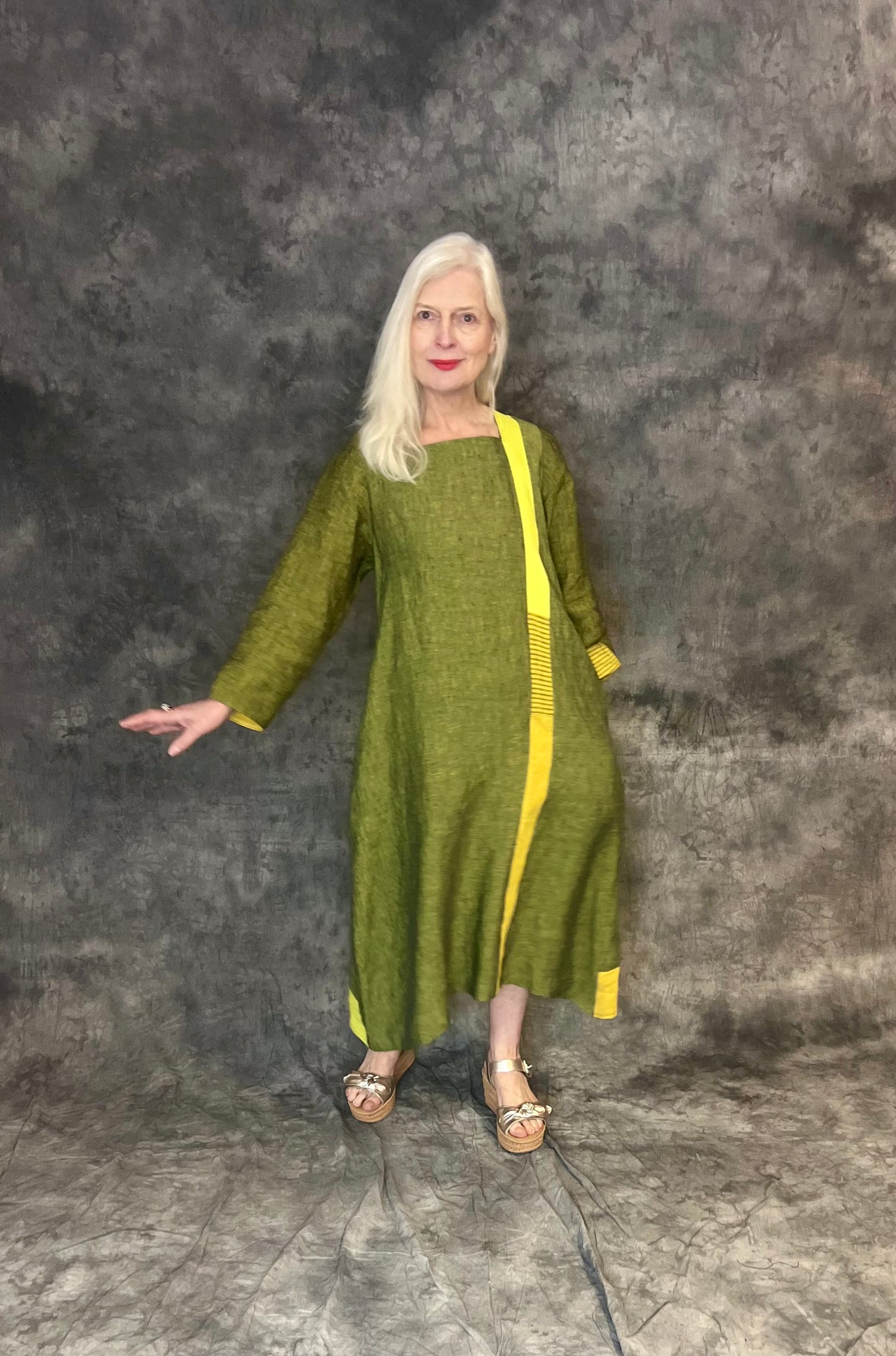 Terry Macey Boston Dress in Greens and Shocking Yellow