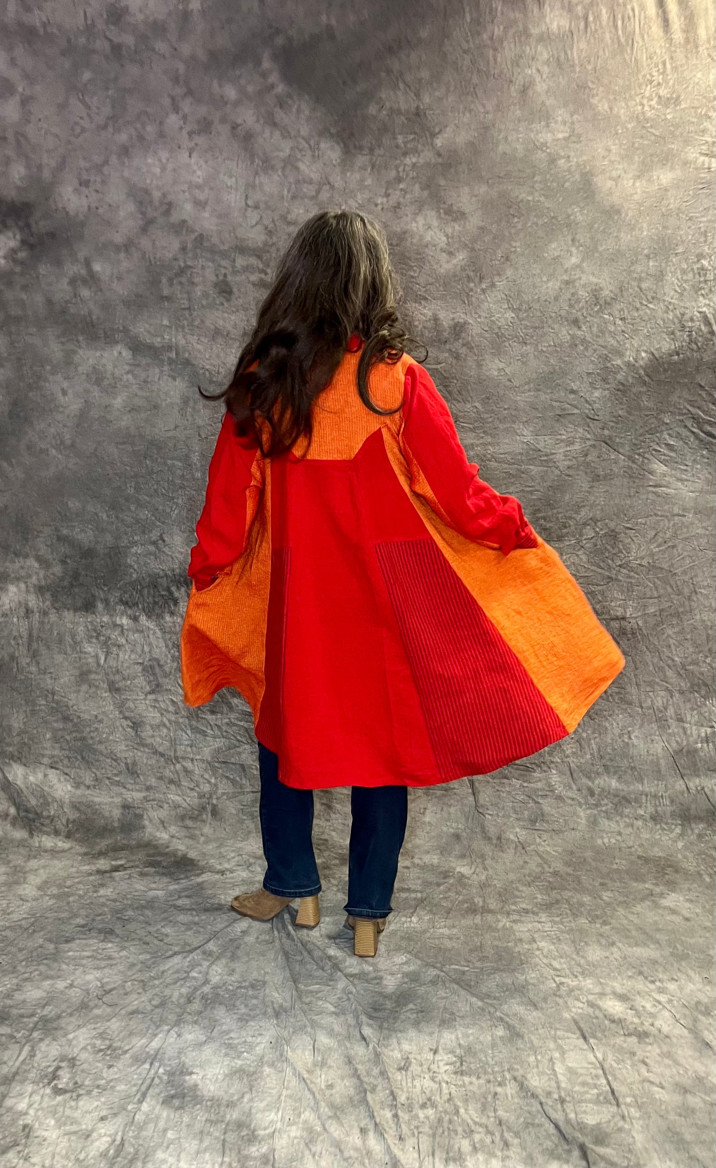 Terry Macey Hackney Shirt in Red and Orange Linen