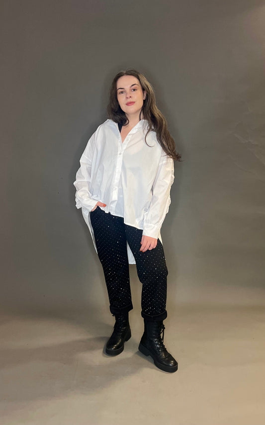 ID Clothing Over-Sized Shirt with Ruched Sleeves