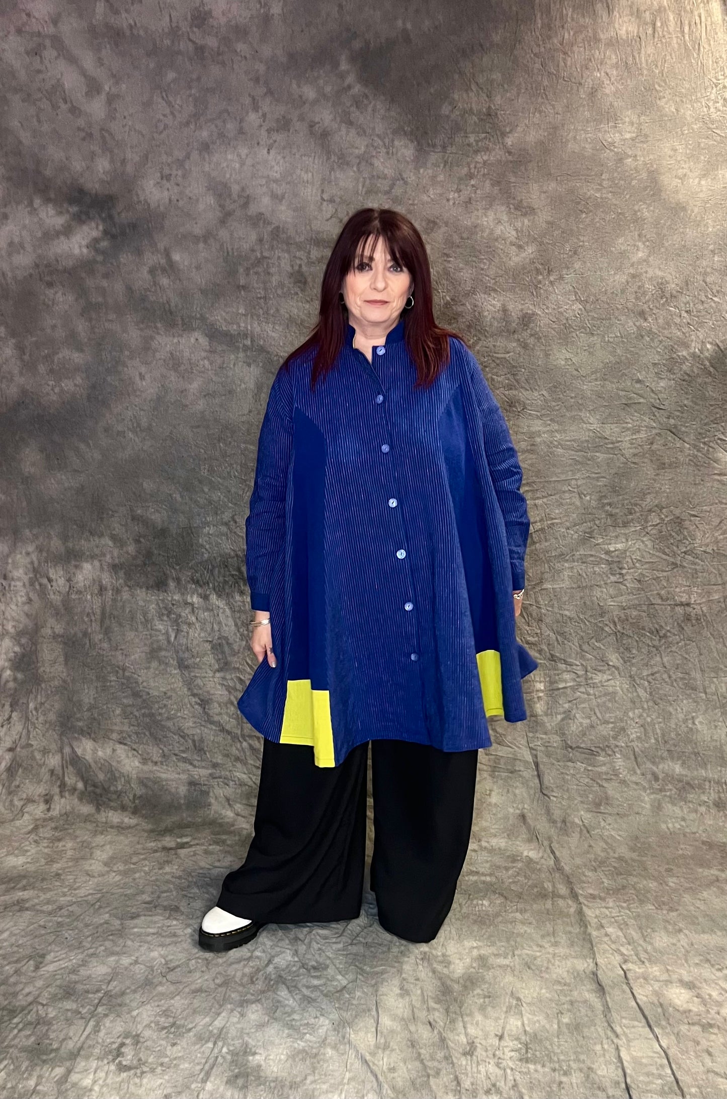 Terry Macey Hackney Shirt in Electric Blue and Lime Linen