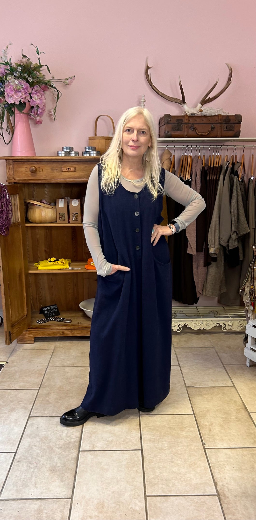 Terry Macey Linen and Wool Navy Jumpsuit