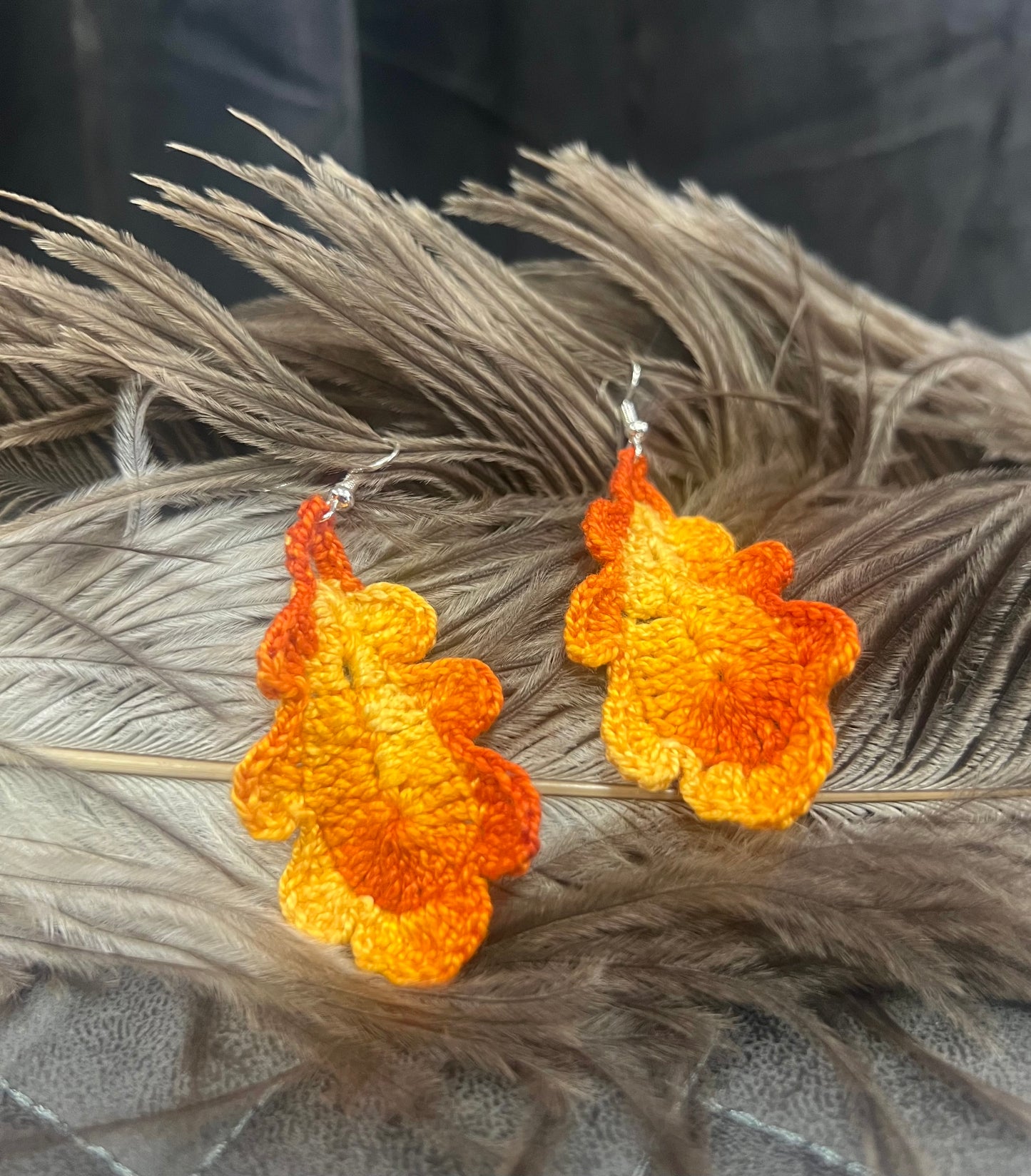 Hand-Crocheted Autumn Leaf Earrings