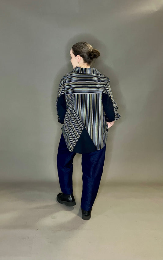 Terry Macey Cumbria Shirt in Blue and Gold Stripes