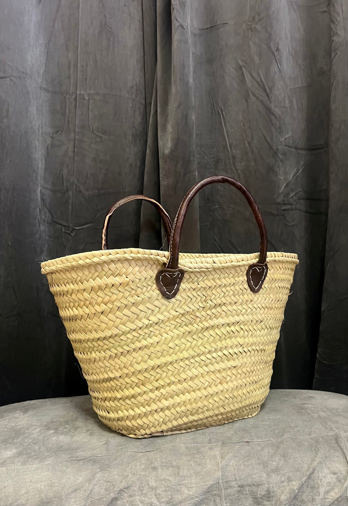 Medium Handwoven Basket with Leather Handles