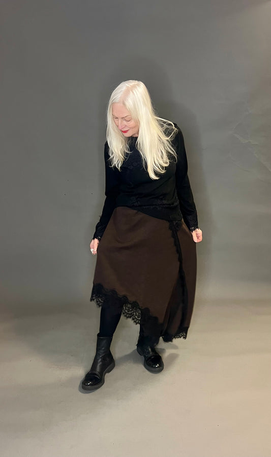 ID Clothing A-Symmetric Skirt with Lace Detail