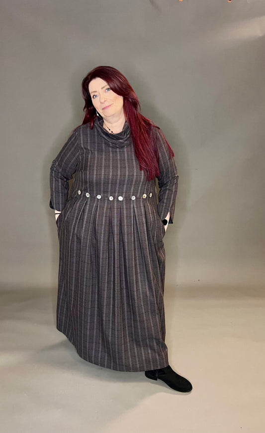 Terry Macey Button Dress in Soft Lavender Check