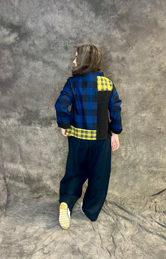Terry Macey Checked Jacket in Blues and Yellow
