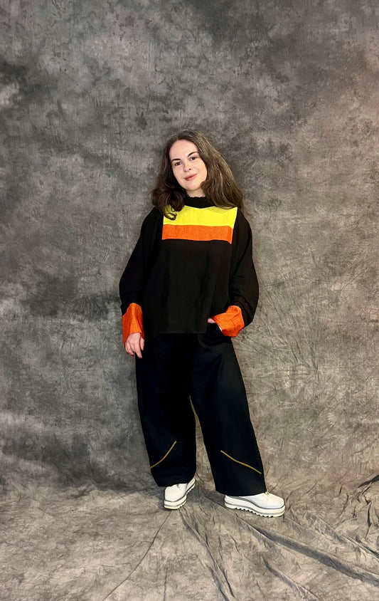 Terry Macey “Penny” Trousers in Black with Gold Detail