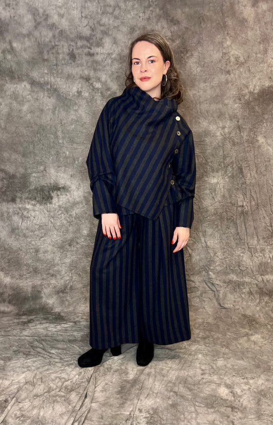 Terry Macey Tokyo Shirt in Navy and Charcoal Striped Wool
