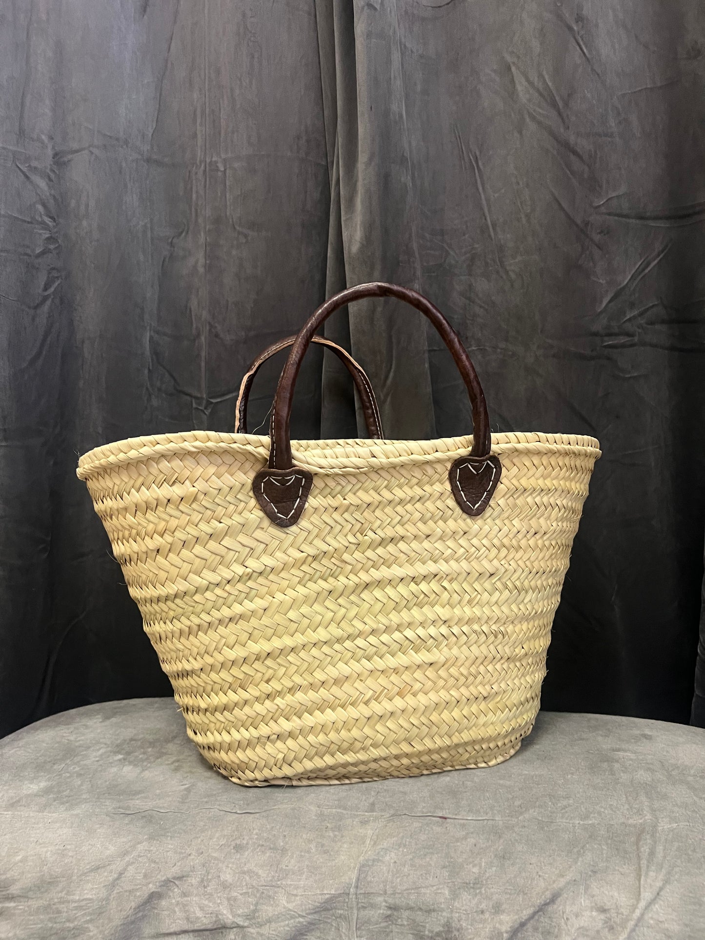Medium Handwoven Basket with Leather Handles