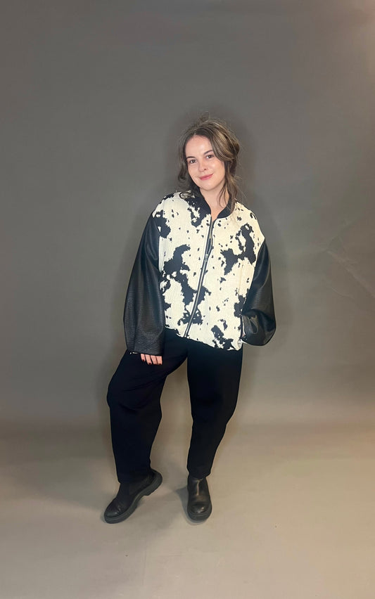 ID Clothing Cow Print Bomber Jacket