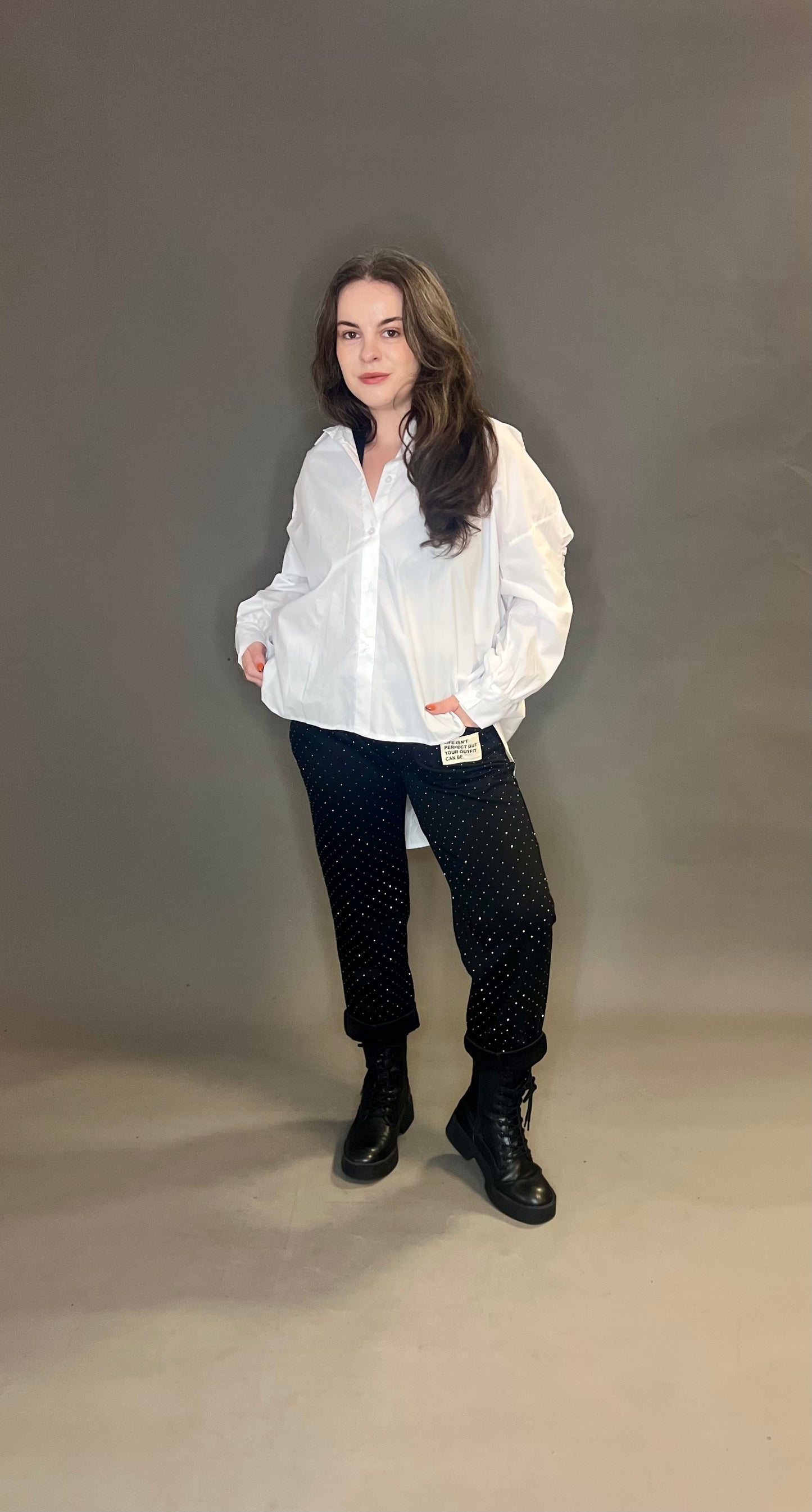 ID Clothing Over-Sized Shirt with Ruched Sleeves