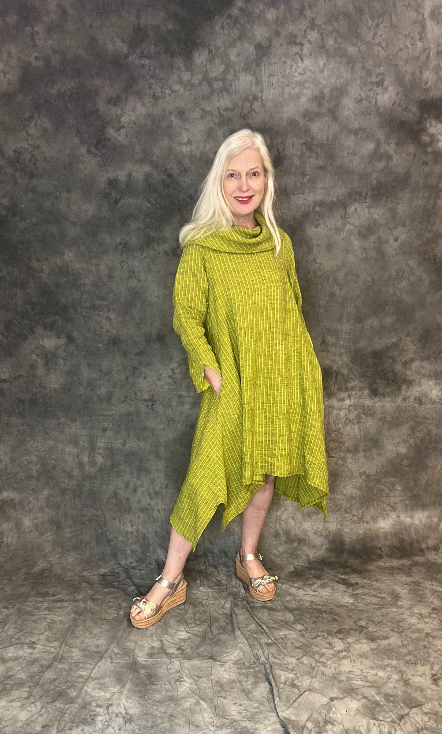 Terry Macey Paris Tunic in Leaf and Lime Green Stripe