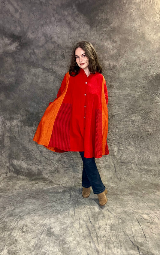 Terry Macey Hackney Shirt in Red and Orange Linen