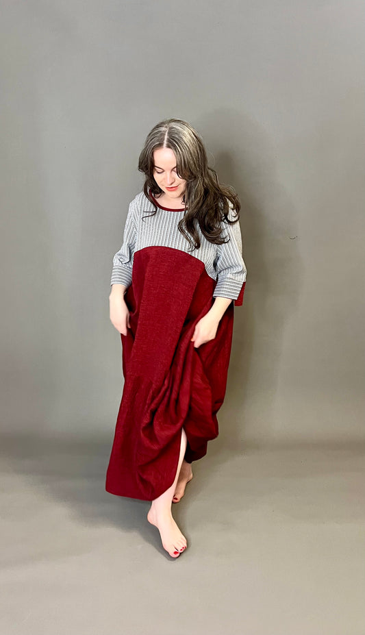 Terry Macey Tulip Dress in Burgundy and Stripes