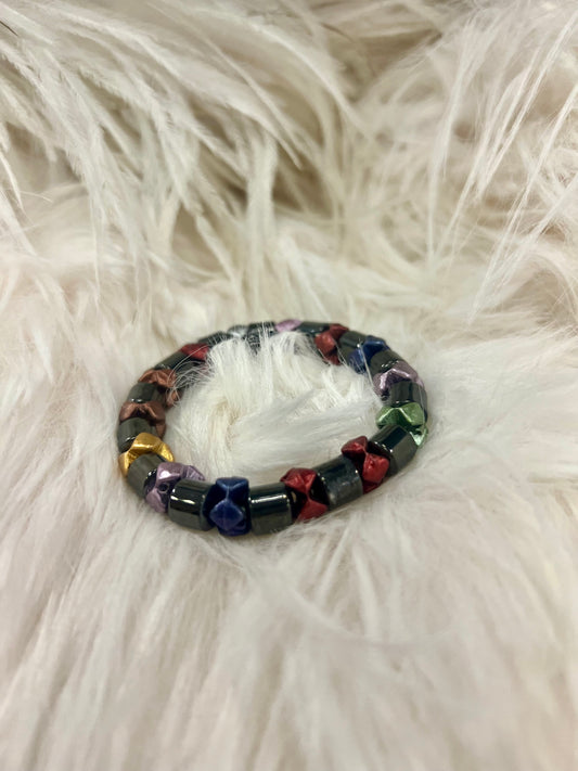 Stackable Acrylic and Hematite Bracelets by Gill M