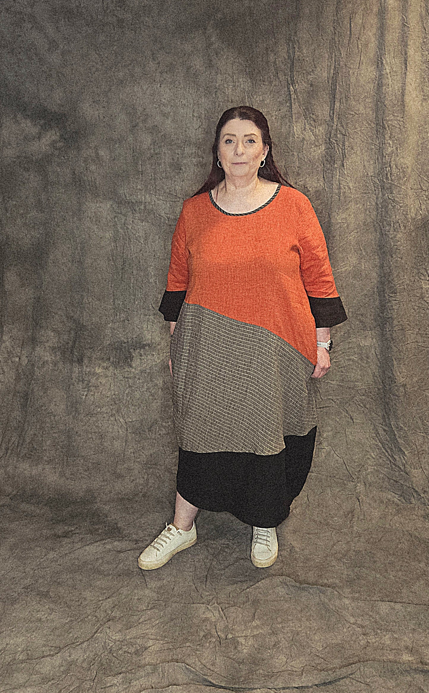 Terry Macey Sorento Dress in Black Charcoal & Orange