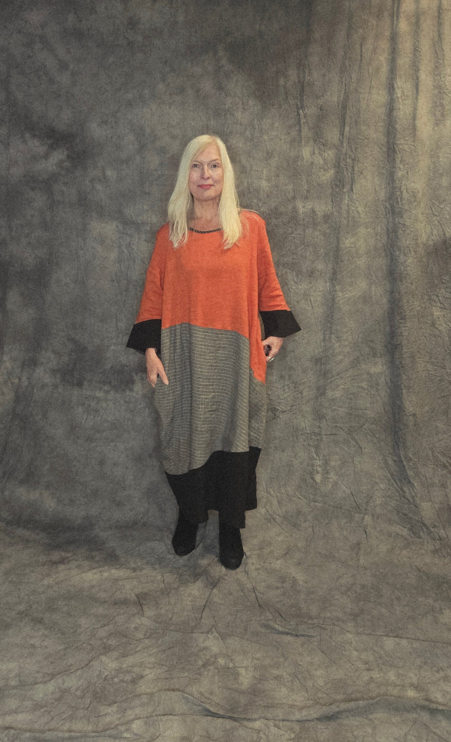Terry Macey Sorento Dress in Black Charcoal & Orange