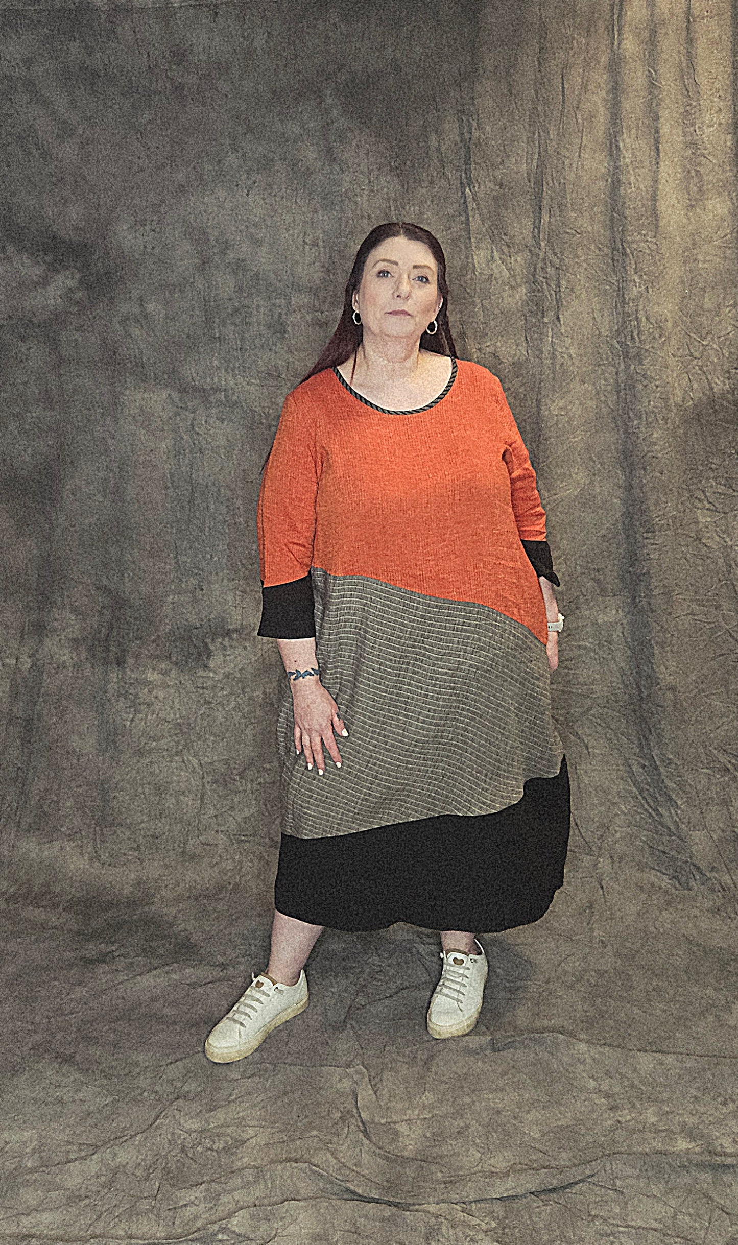 Terry Macey Sorento Dress in Black Charcoal & Orange