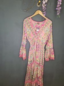 Bohoo Fashion, Paisley Patterned, Festival Maxi Dress in Pink