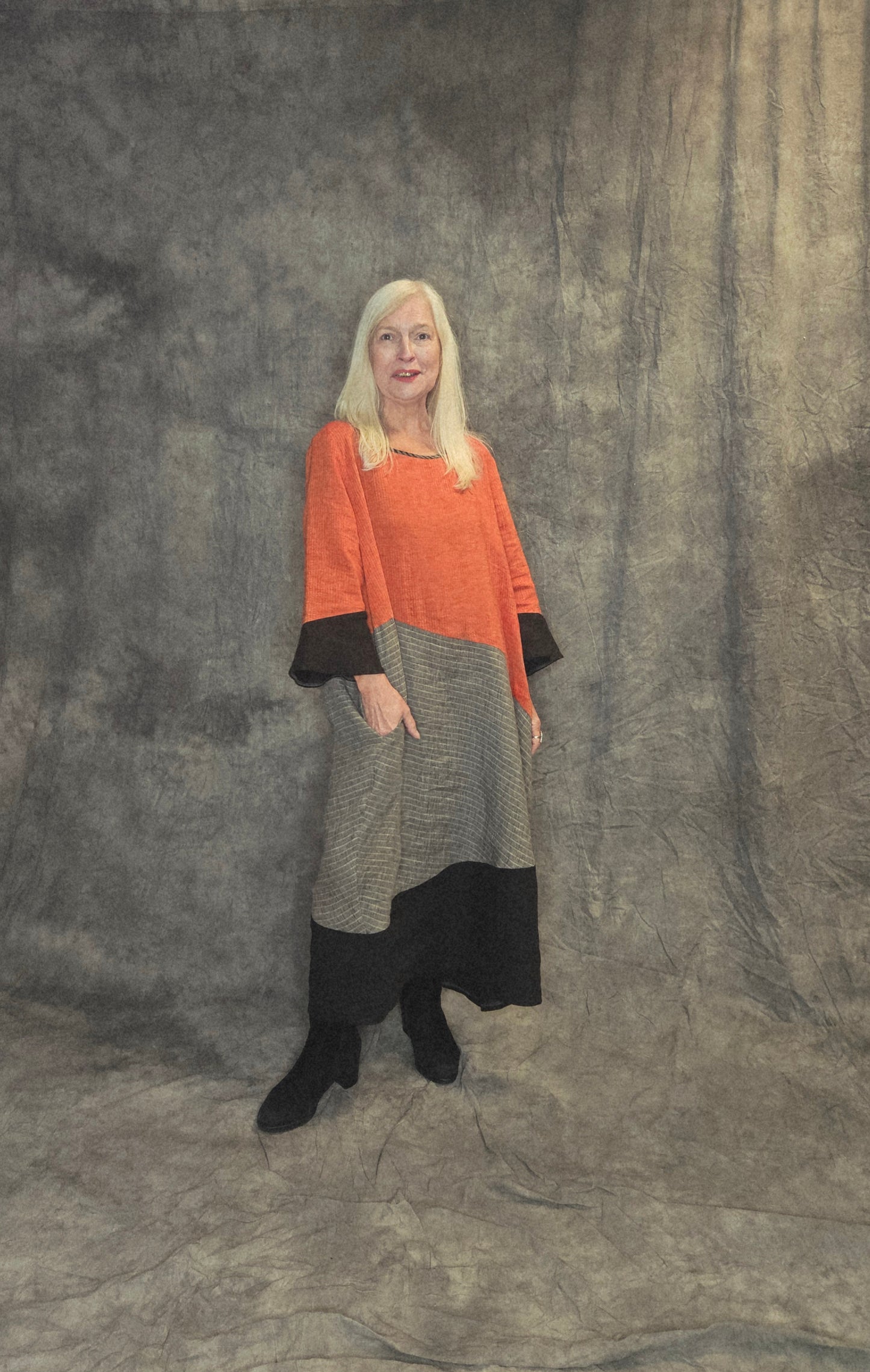 Terry Macey Sorento Dress in Black Charcoal & Orange