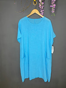New Collection Cotton Tunic Dress, in Cyan Blue.