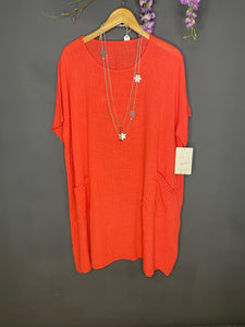 New Collection Cotton Tunic Dress, in Fire Orange.